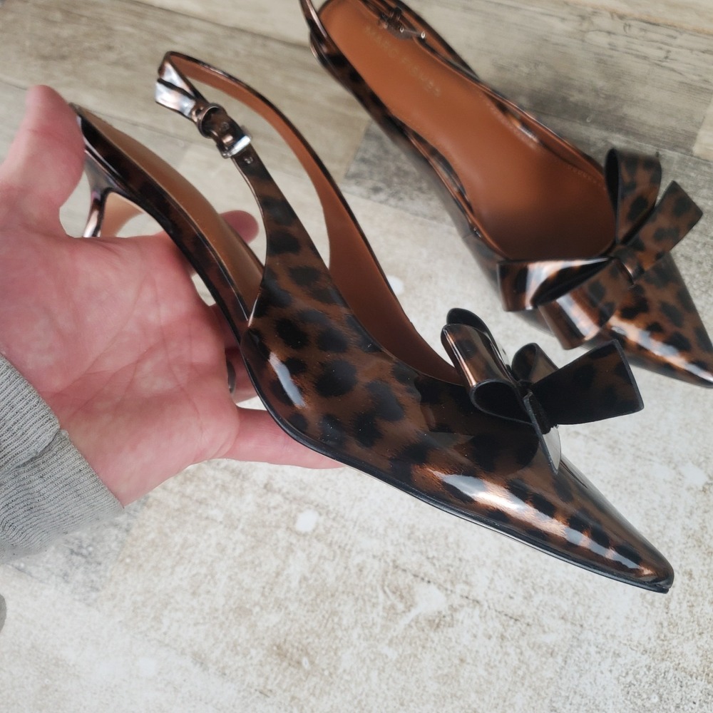 Marc Fisher Allon Womens Pumps Sz 9 M Leopard Patent Bow Slingback Pointed Heels - Picture 5 of 9
